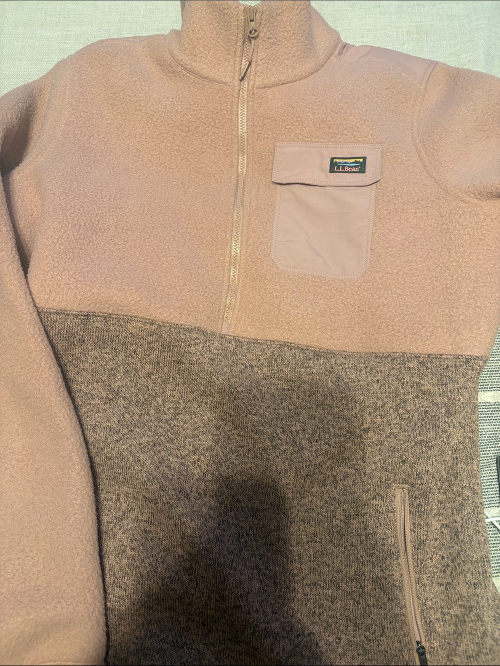 L.L. Bean Two-Tone Half-Zip Fleece Pullover in Dusty Pink & Heather Gray